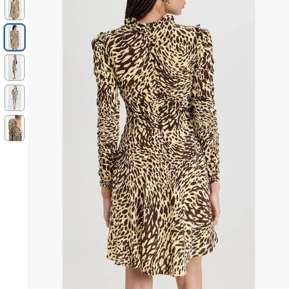 A.L.C. Marcie SILK Mini Dress NWT Golden Haze Chocolate Brown Leopard Brand New - Picture 12 of 14